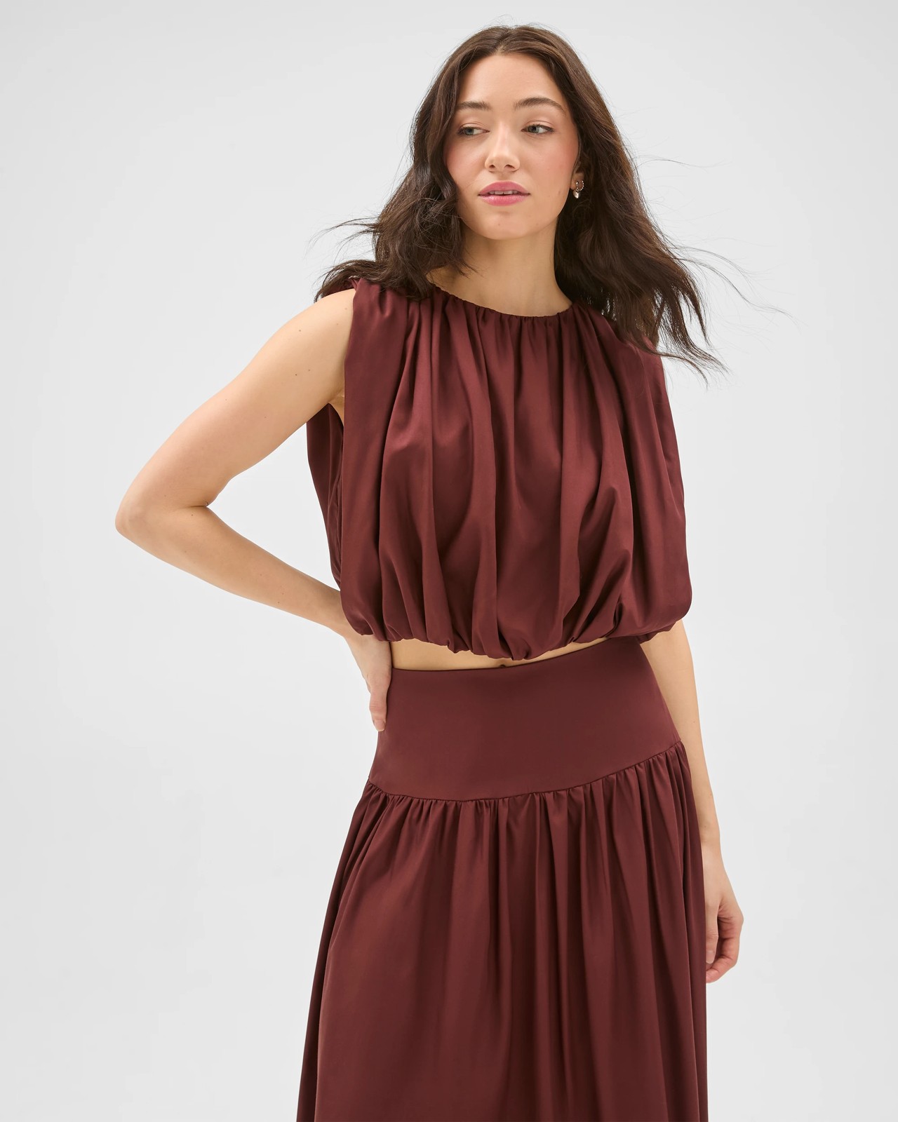 Lily Loves Lyocell Sleeveless Blouson Blouse - Ganache 4 of 5