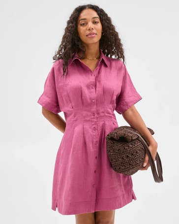 European Linen Shirt Mini Dress