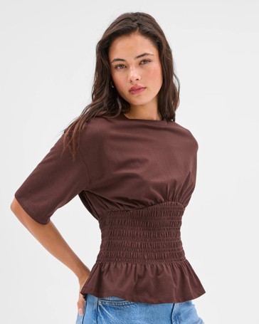 Australian Cotton Blend Shirred Waist T-Shirt - Lily Loves