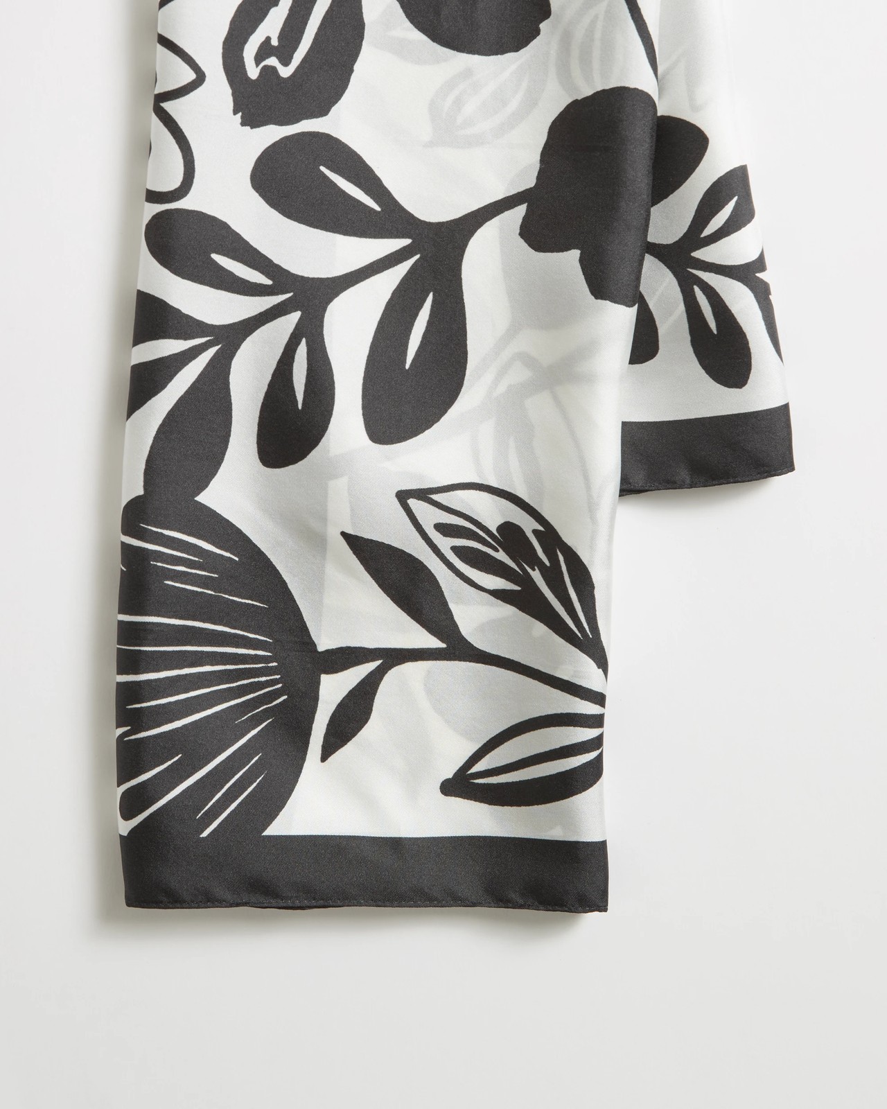 Square Silk Twill Scarf - Black / White Floral 2 of 2