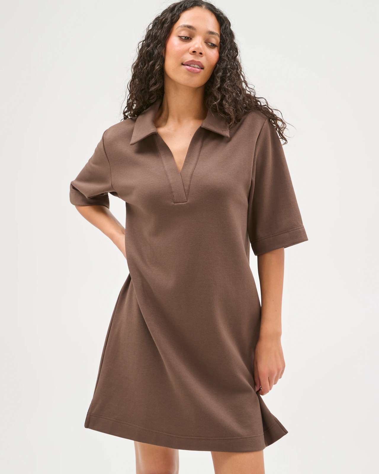 Australian Cotton Blend Relaxed Polo Midi T-Shirt Dress - Coffee Bean 4 of 6