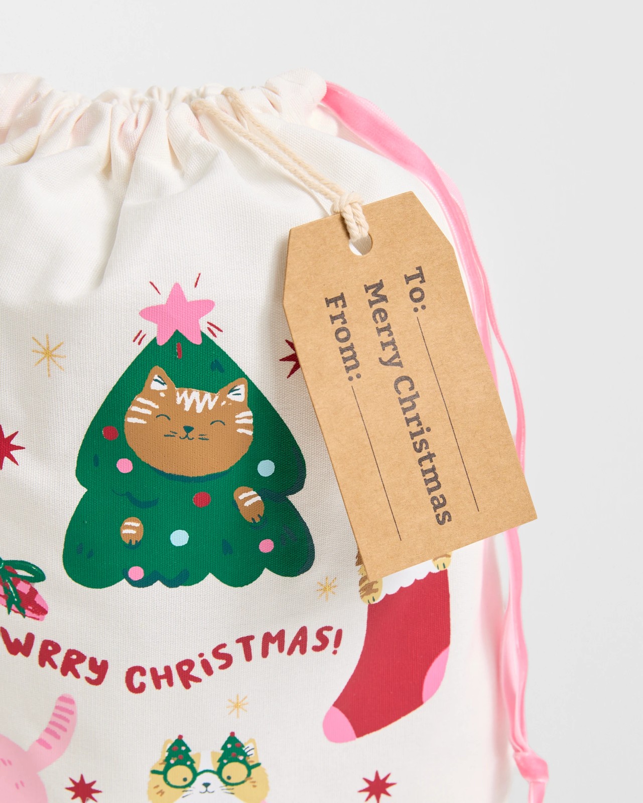 Cotton Meowerry Christmas Drawstring Bag 3 of 4