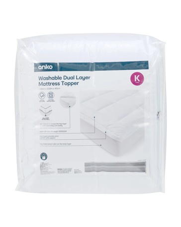 Anko Washable Dual Layer Mattress Topper, King Bed - White