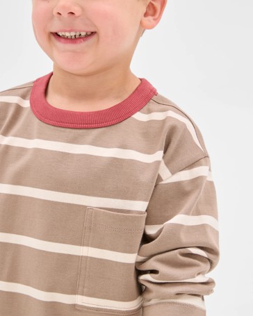 Australian Cotton Stripe Long Sleeve Pocket T-Shirt