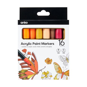 16 Pack Acrylic Paint Markers, Tonal Orange - Anko