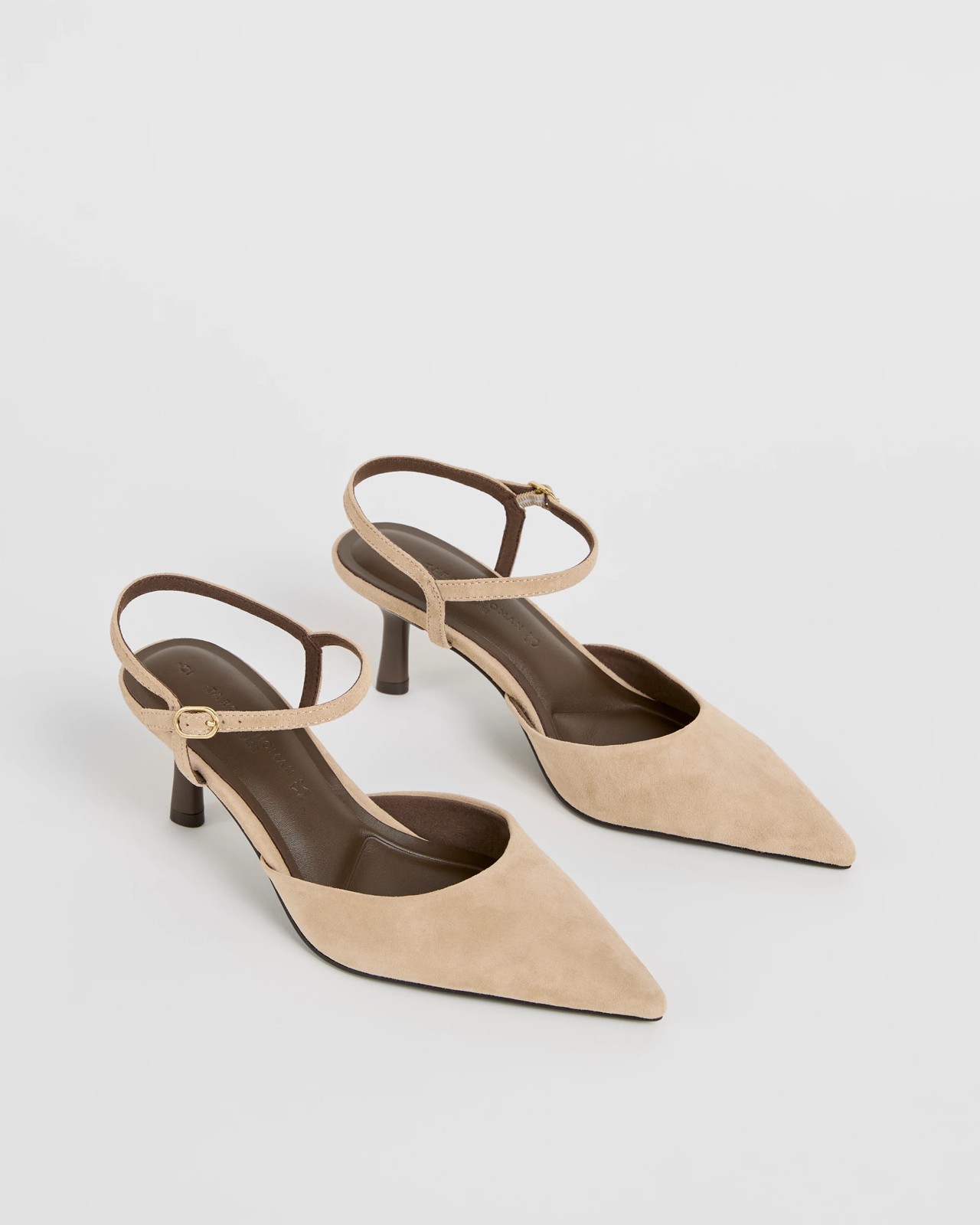 Genuine Suede Leather Point Toe Ankle Strap Heels - Taupe 2 of 3