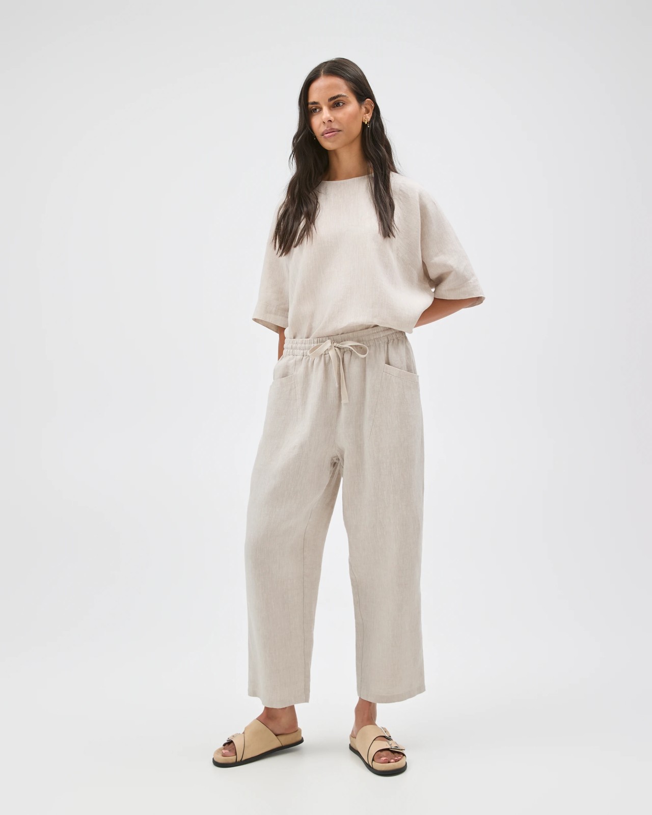 European Linen Tapered Pants - Flax 2 of 5
