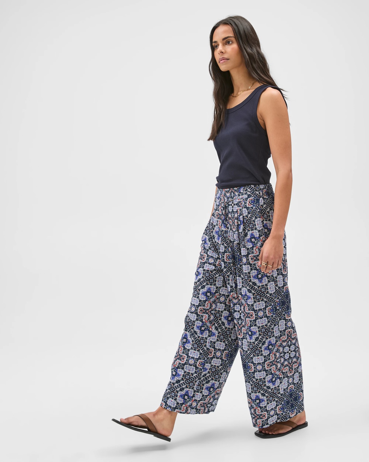 Print Tie Front Pants - Tile Print 3 of 6