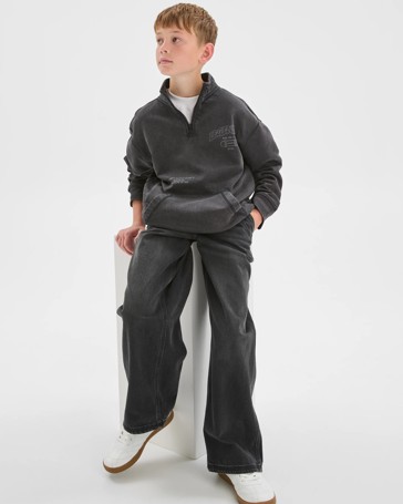 Australian Cotton Blend Quarter Zip Washed Jumper