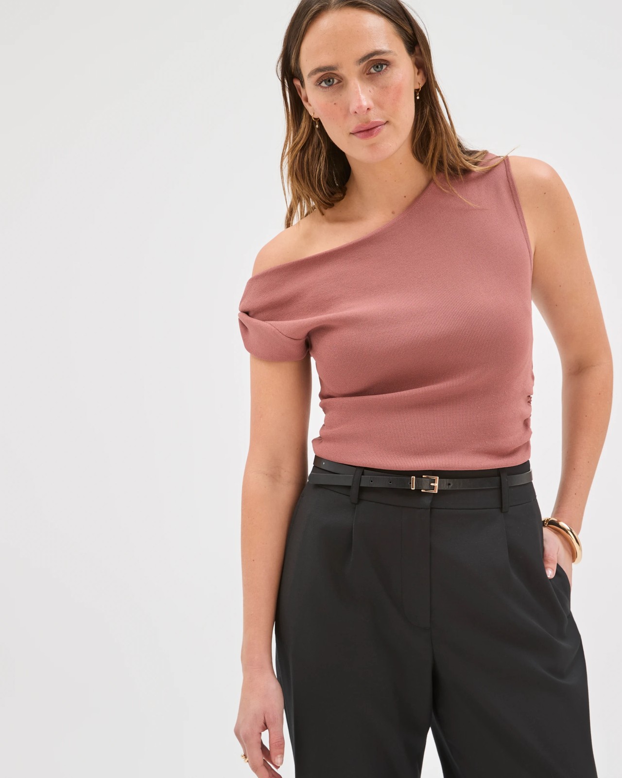 Preview Saskia Sleeveless Off Shoulder Knit Top - Rose Smoke 2 of 6