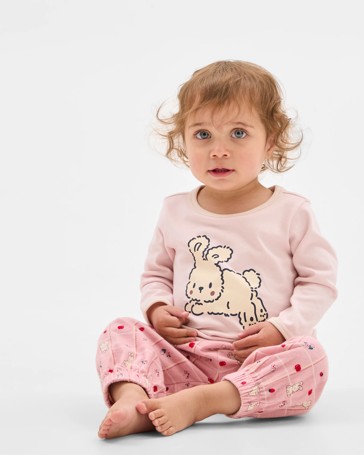 Organic Cotton Baby Knit Top and Flannel Pants Pyjama Set