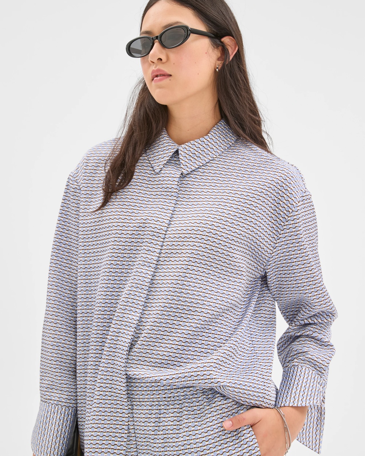 Preview Long Sleeve Set Dressing Shirt - Blue Mist Micro Geo 4 of 6