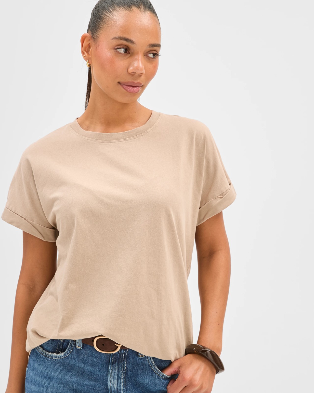 Australian Cotton Oversized Boxy T-Shirt - Soft Taupe 4 of 6