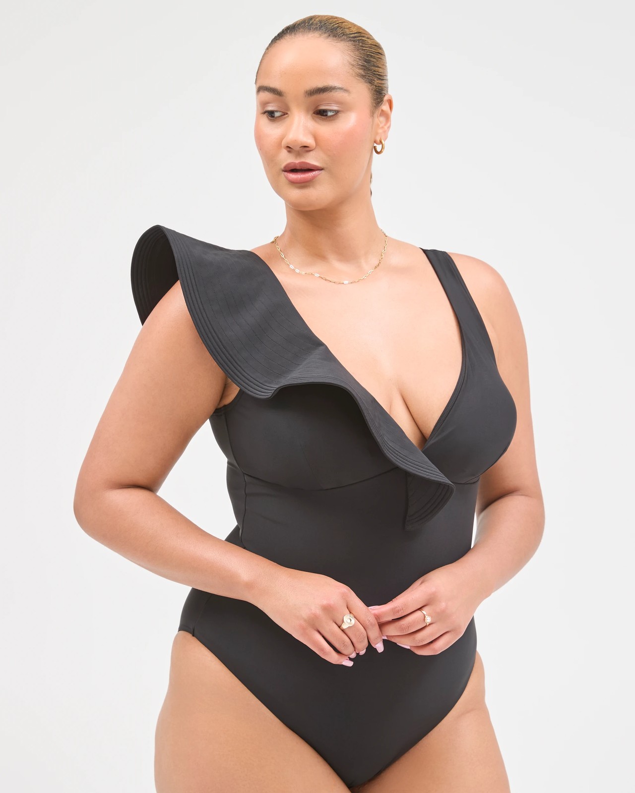 Shape Your Body Resort Ruffle V-Neck Matte Micro One Piece Swimsuit 6 of 6