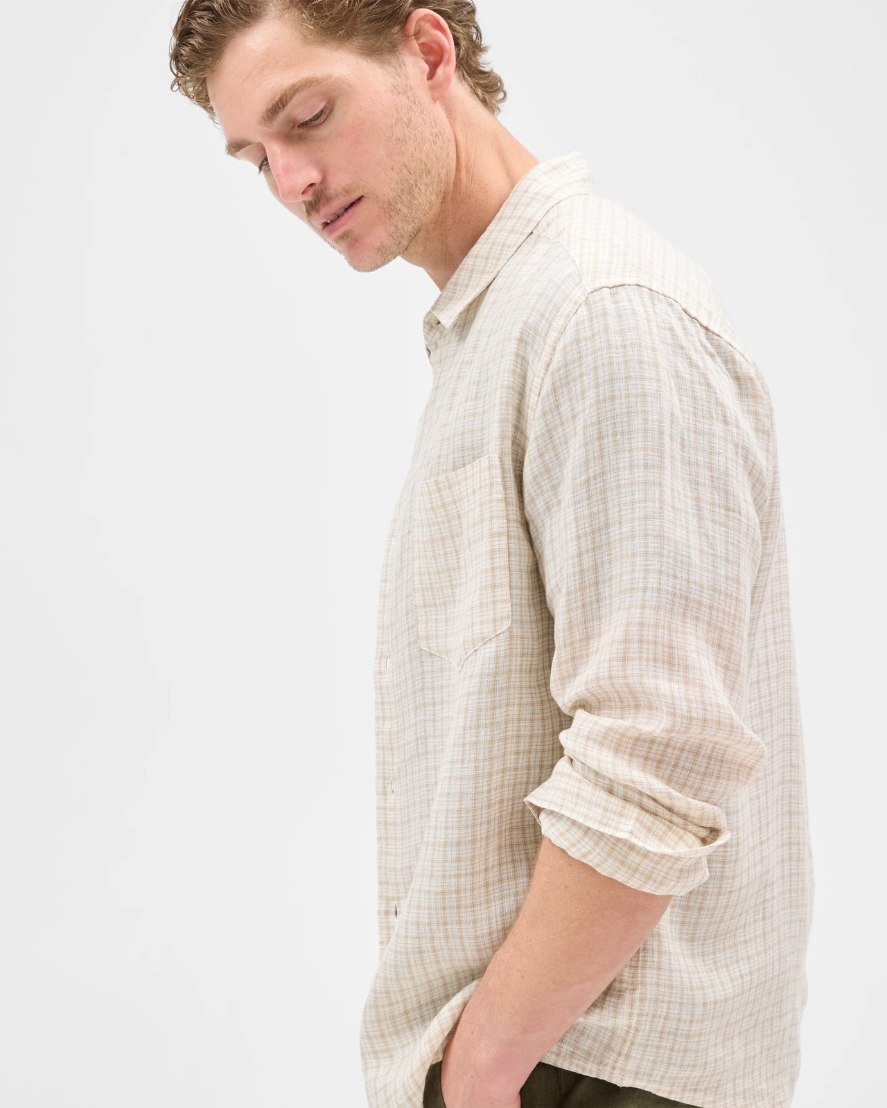 European Linen Long Sleeve Check Shirt 5 of 5