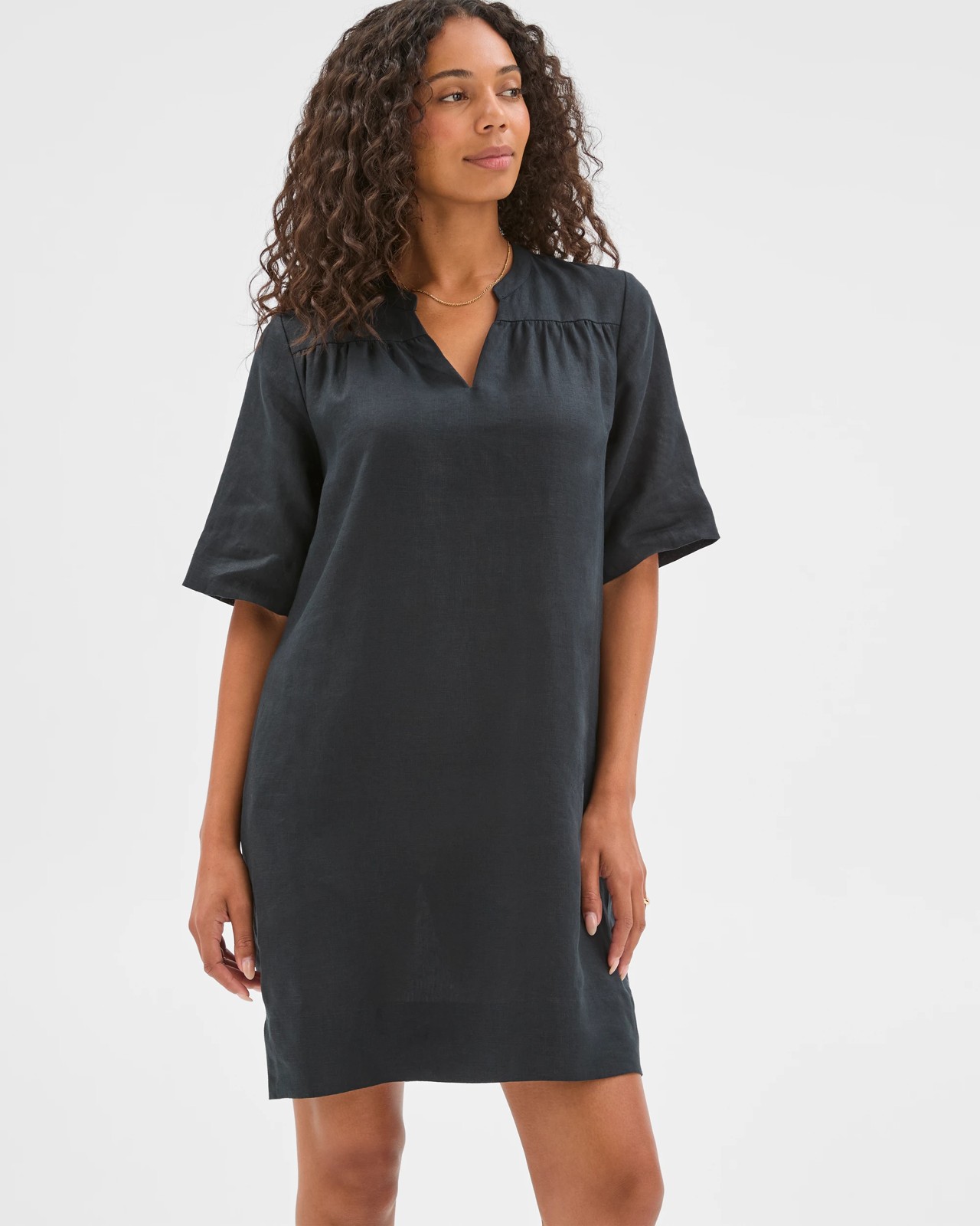 European Linen Short Sleeve V-Front Mini Dress 5 of 6