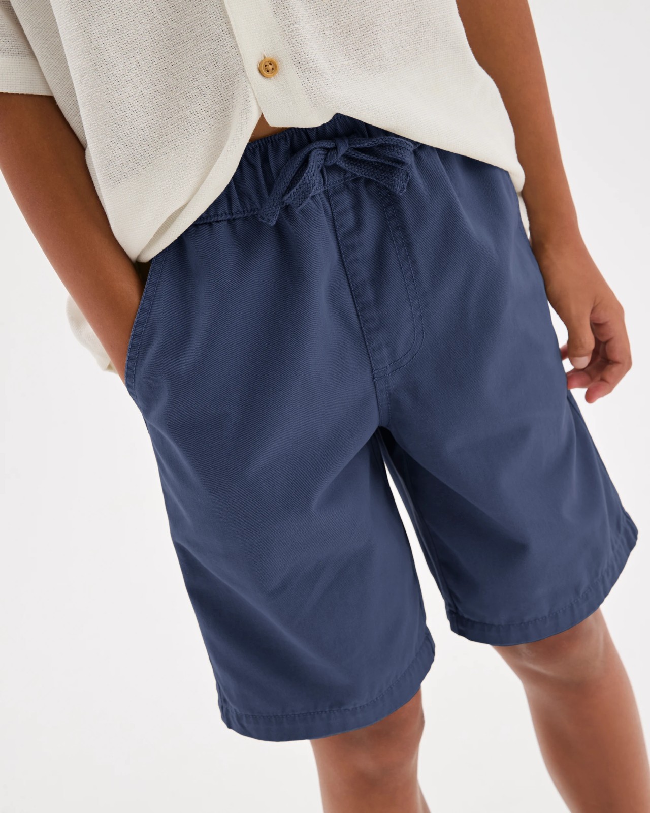 Elastic Waist Chino Shorts - Navy 3 of 6