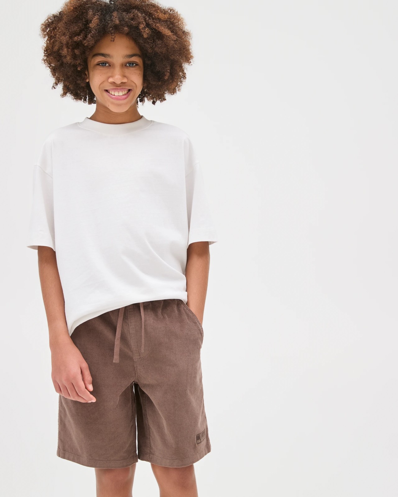 Cotton Elastic Waistband Corduroy Shorts - Brown 2 of 6