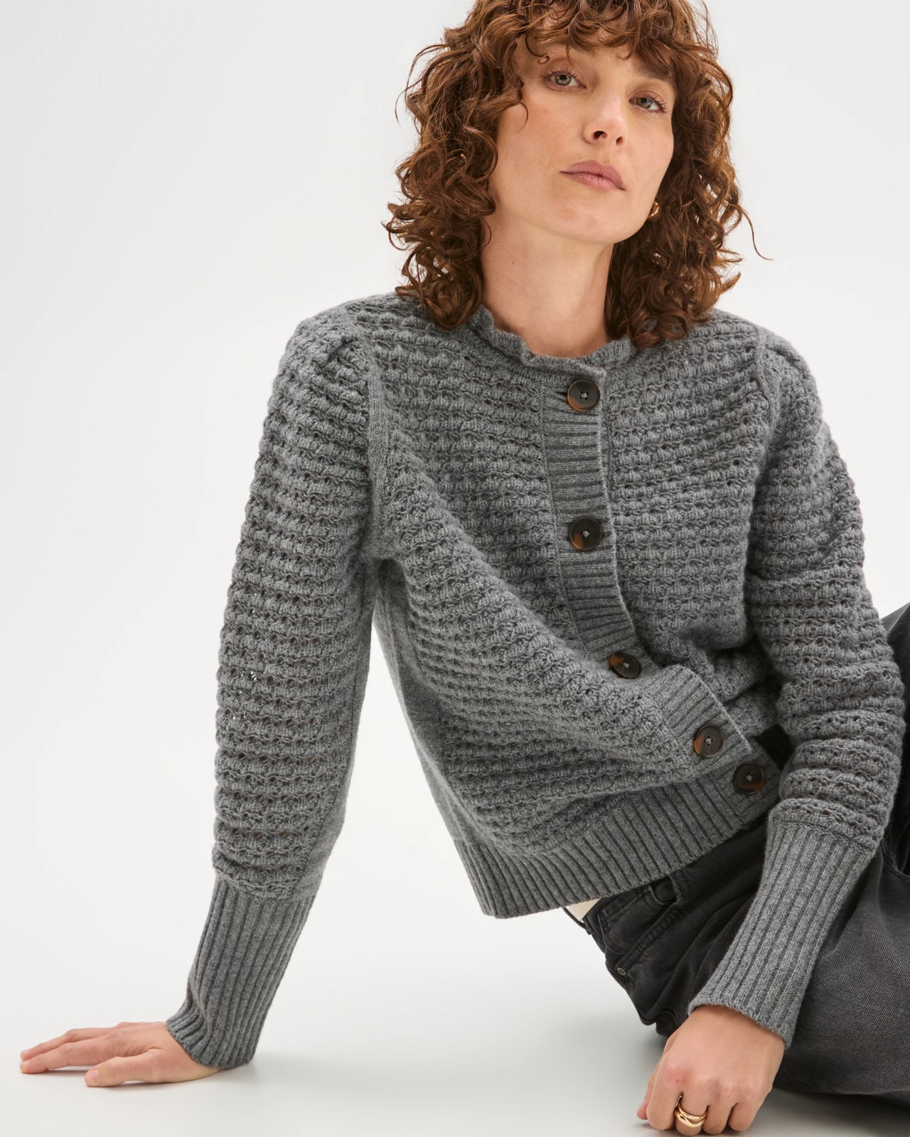 Basket Stitch Ruffle Neck Cardigan 5 of 5