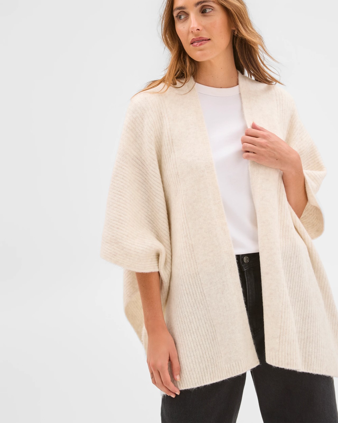 Knitted Poncho - Cream Marle 3 of 6