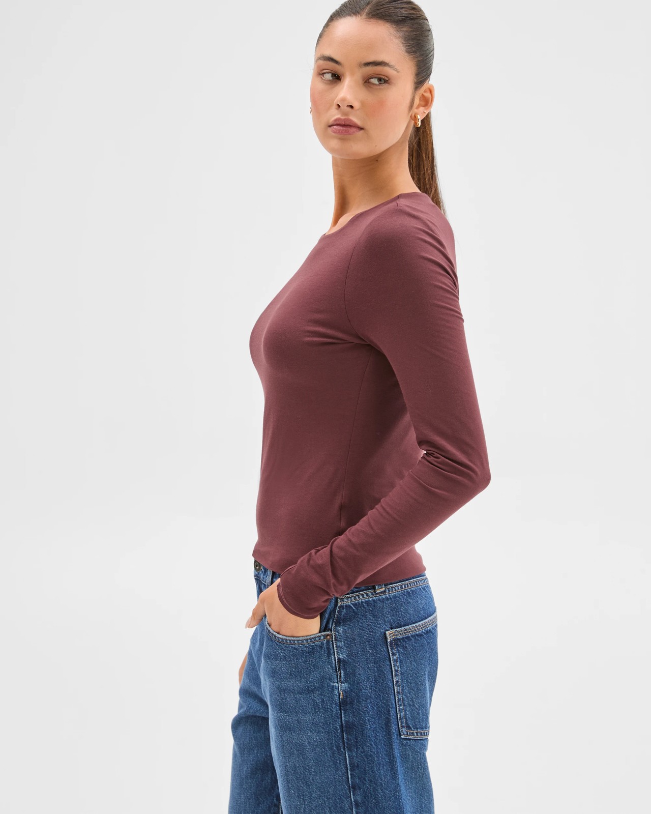 Lily Loves Australian Cotton Crew Neck Top - Burgundy Rouge 5 of 5