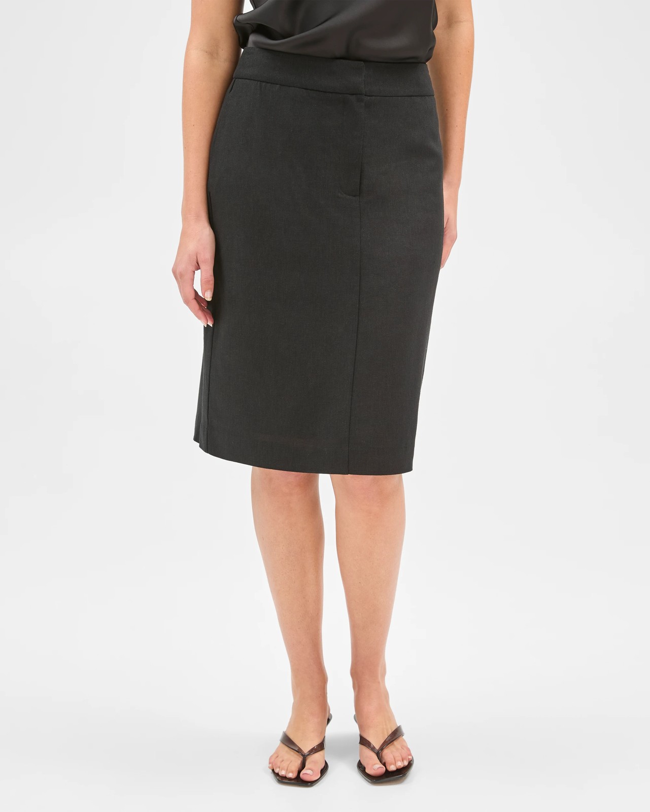 Preview Linen Blend Tailored Pencil Skirt - Black 5 of 5