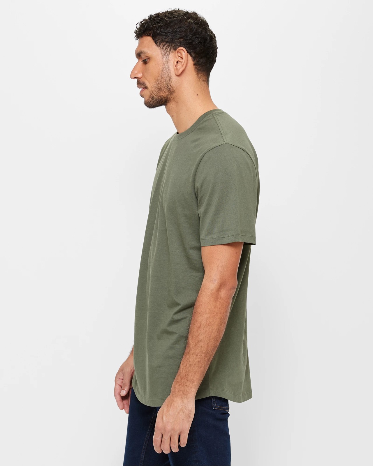 Australian Cotton Curved Hem T-Shirt - Khaki