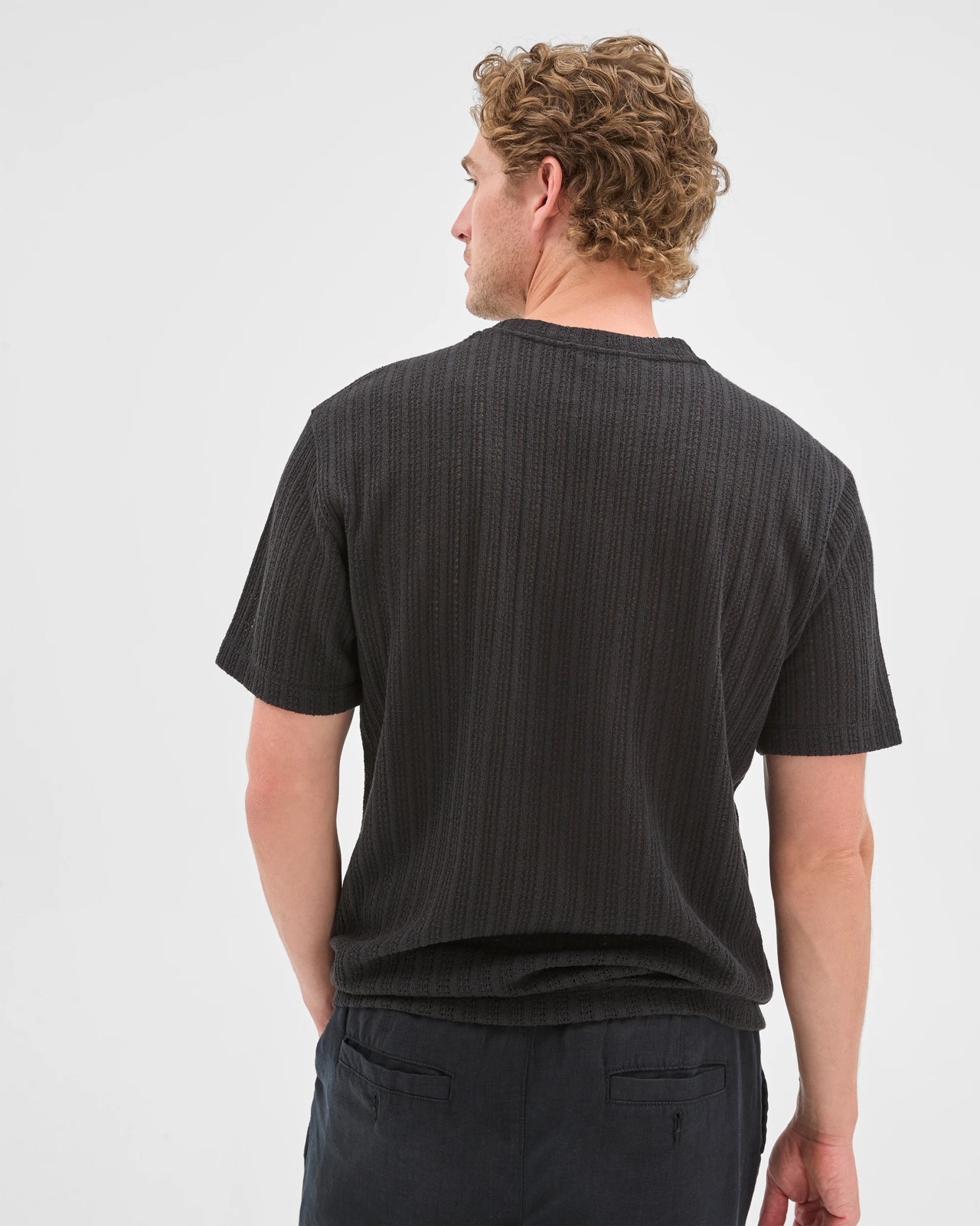 Australian Cotton Blend Pointelle T-Shirt - Black 6 of 6