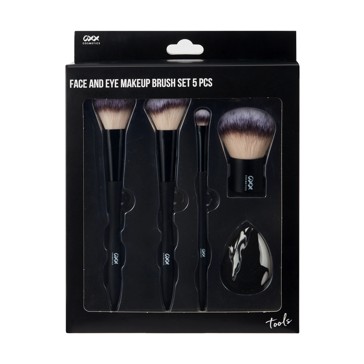 5 Piece Face and Eye Makeup Brush Set, Black - OXX Cosmetics