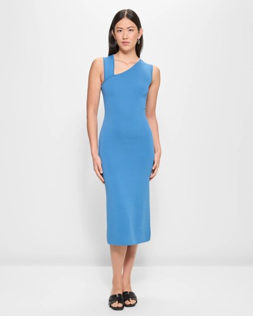 Crepe Knit Asymmetrical Midi Dress - Preview