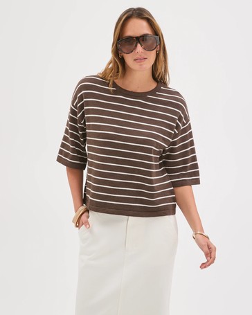 Australian Cotton Blend Drop Shoulder Boxy Knit T-Shirt