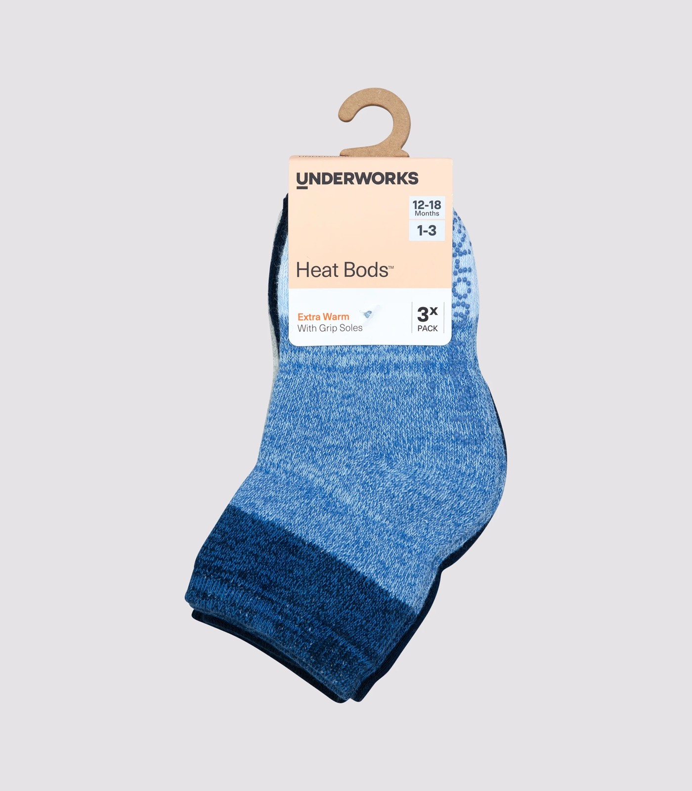 Baby Cushioned Stay On Crew Socks 3 Pack - Underworks - Blue