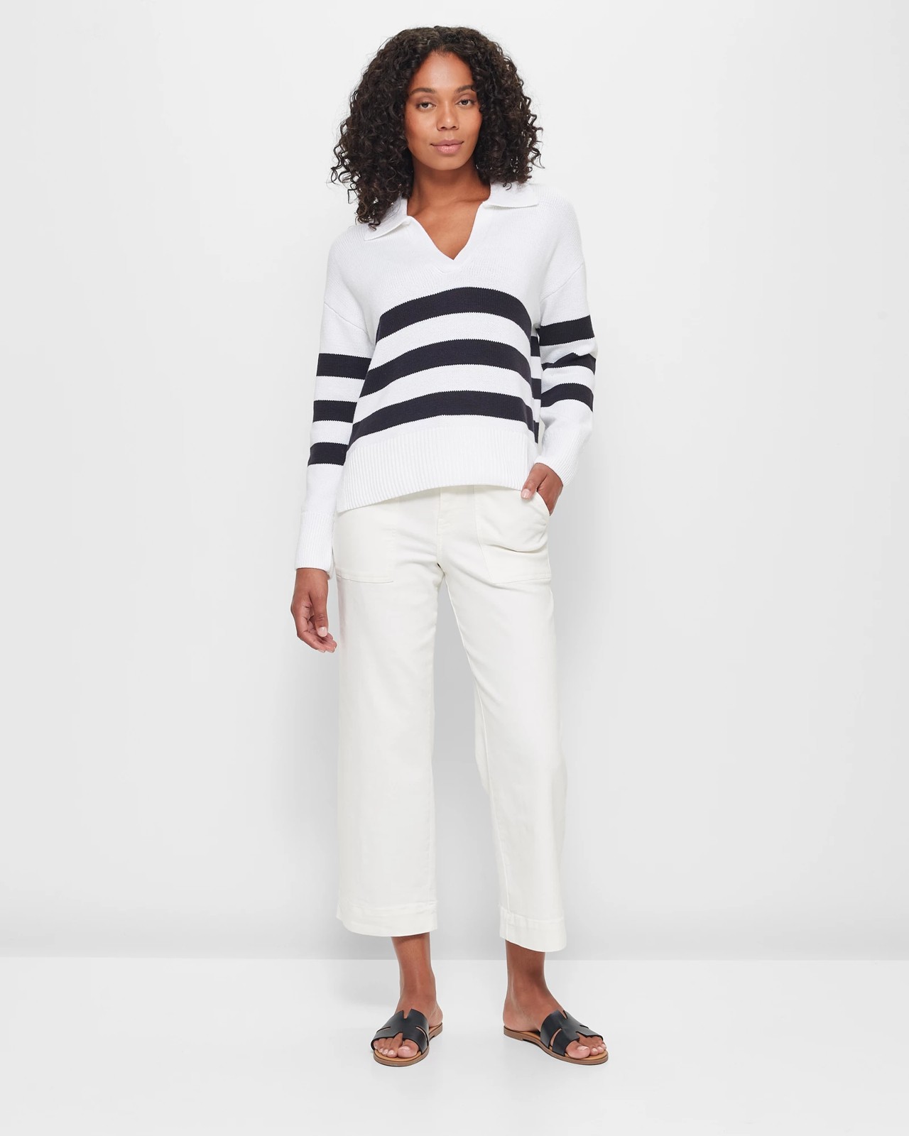 Australian Cotton Blend Polo Jumper - White/Navy Stripe | Target Australia