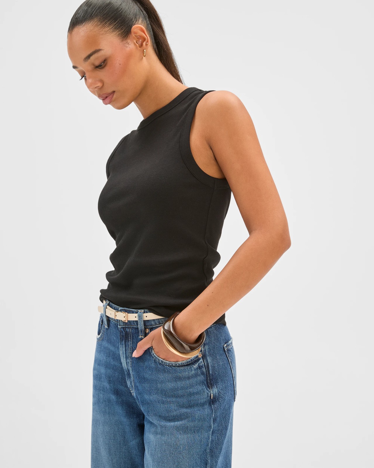 Australian Cotton Ribbed Tank Top - Black 4 of 6