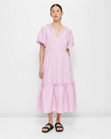 Linen Blend Tiered Midi Dress - Preview