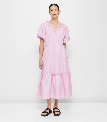 Linen Blend Tiered Midi Dress - Preview