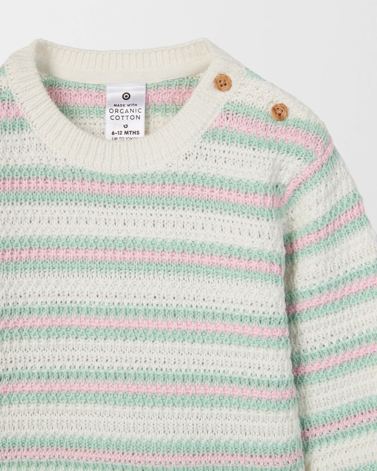 Baby Organic Cotton Lightweight Knit Jumper - Mint Green Stripe 2 of 2