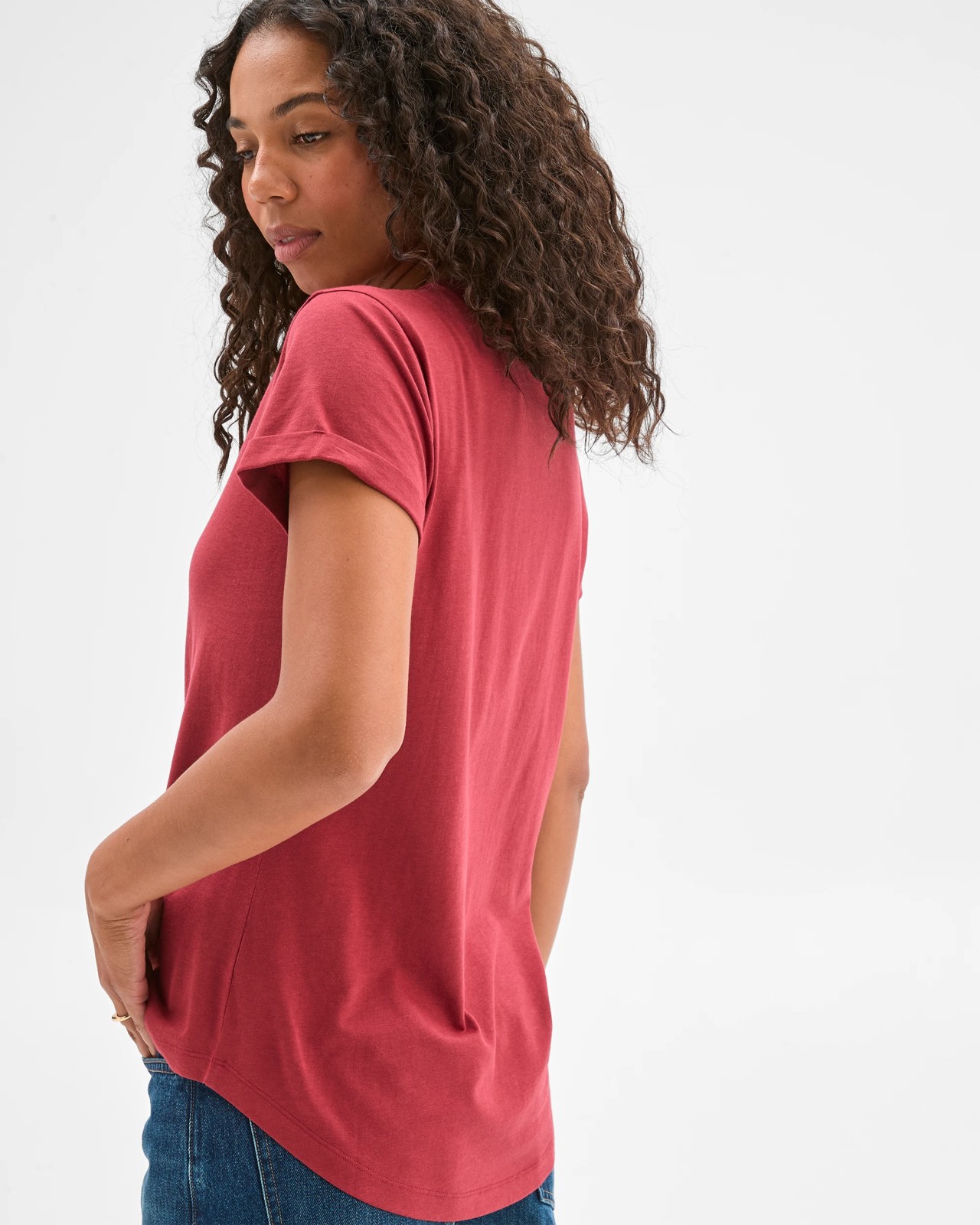 Cotton/Modal Relaxed Crew T-Shirt - Brick Red 6 of 6