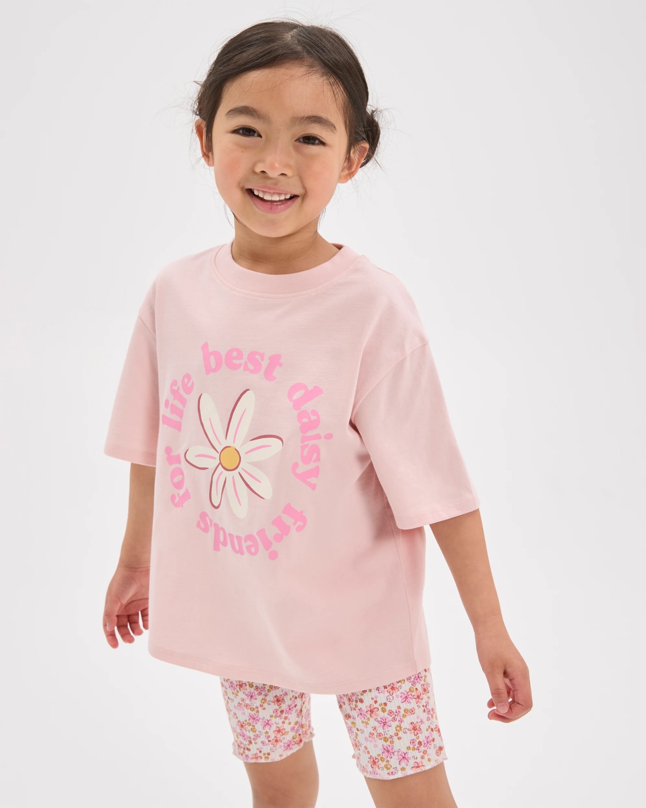 Australian Cotton Blend T-Shirt and Bike Shorts Set - Daisy Pink Multi 4 of 6