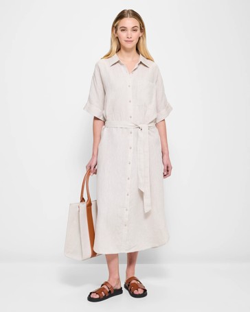 European Linen Button Through Midi Dress