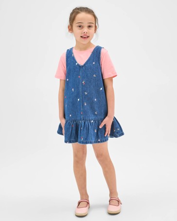 T-Shirt and Denim Ruffle Pinny Dress Set