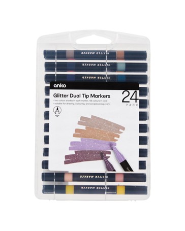 Anko 24 Pack Glitter Dual Tip Markers