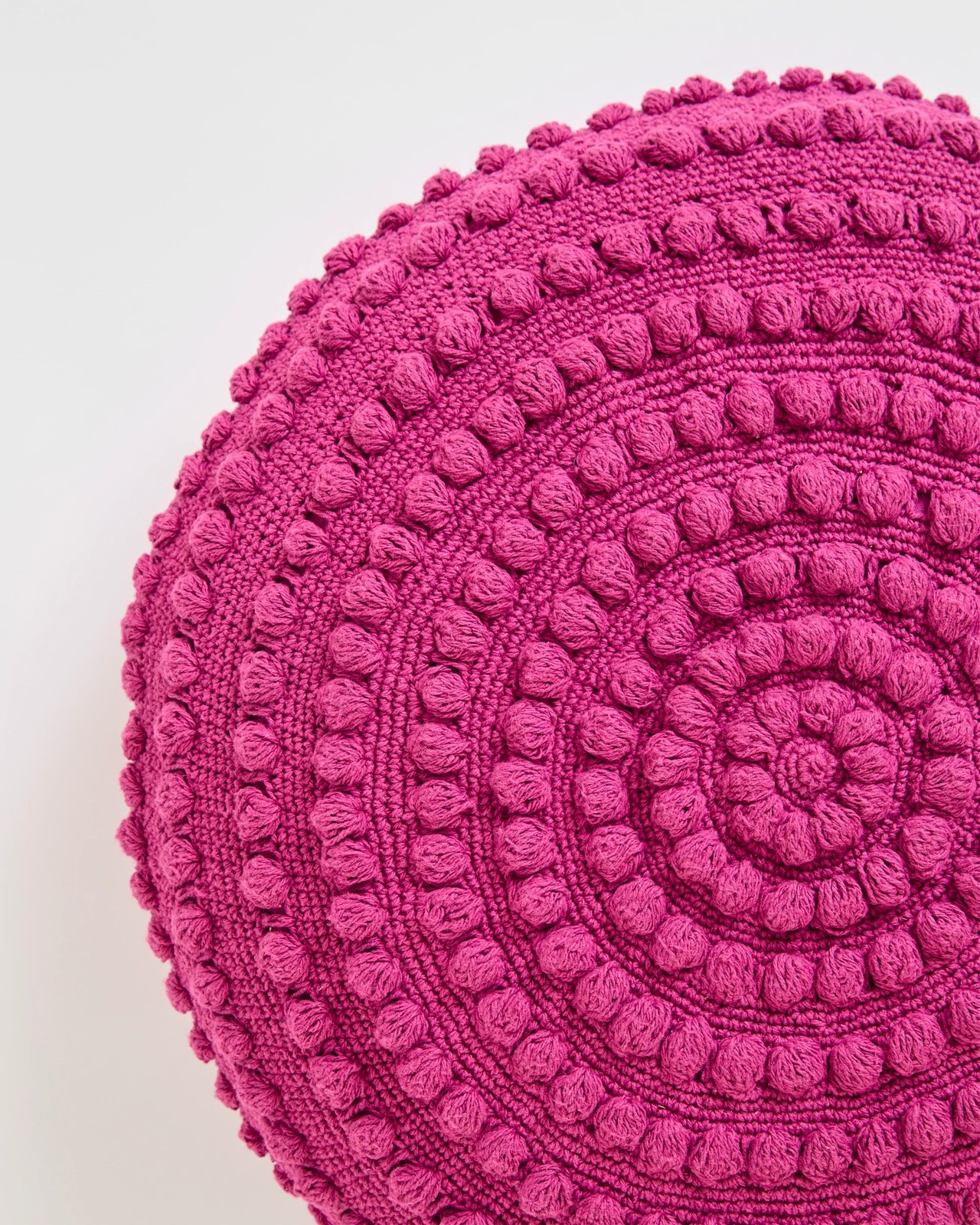 Zinnia Round Cotton Crochet Cushion - Fuschia 2 of 2
