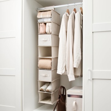 Linen Look Narrow Hanging Shelving with Drawers - Anko