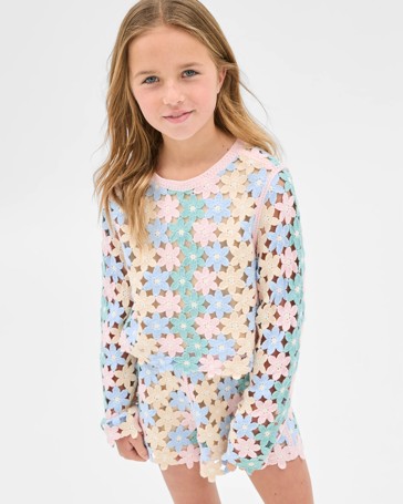 Long Sleeve Crochet Knit Top