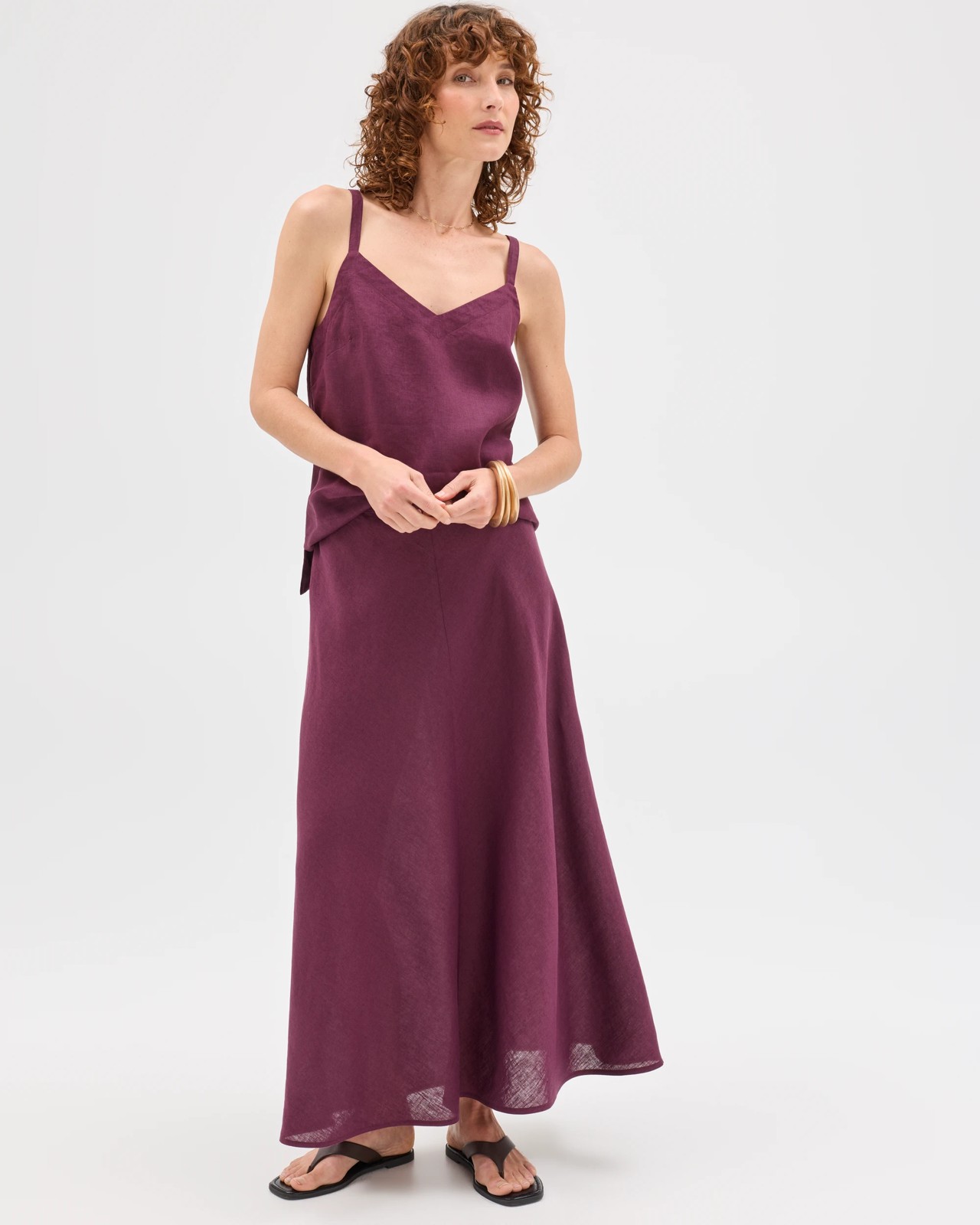European Linen Seam Detail Midi Skirt - Merlot 5 of 6