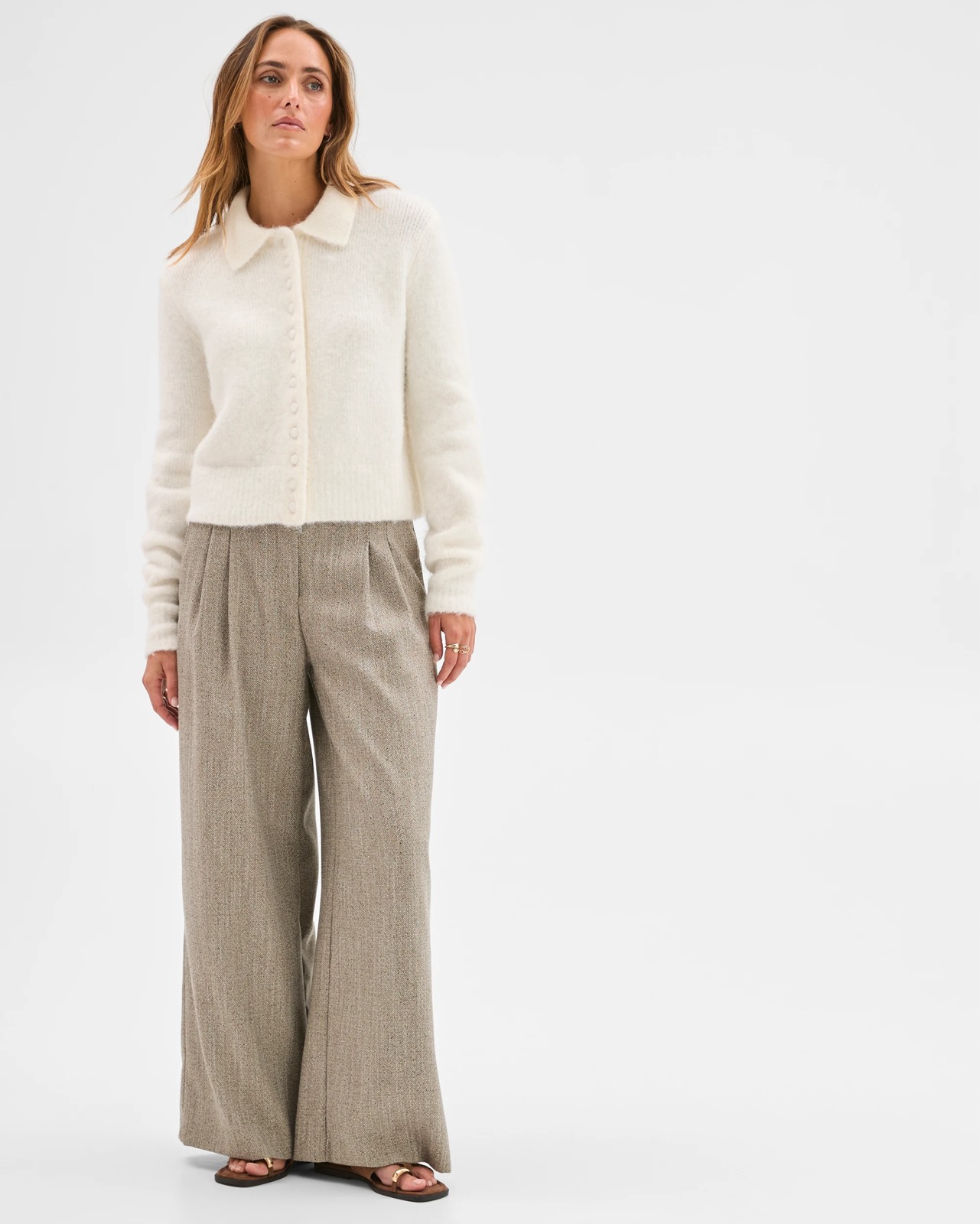 Preview Plush Button Through Collared Cardigan - Cloud Dancer 2 of 6
