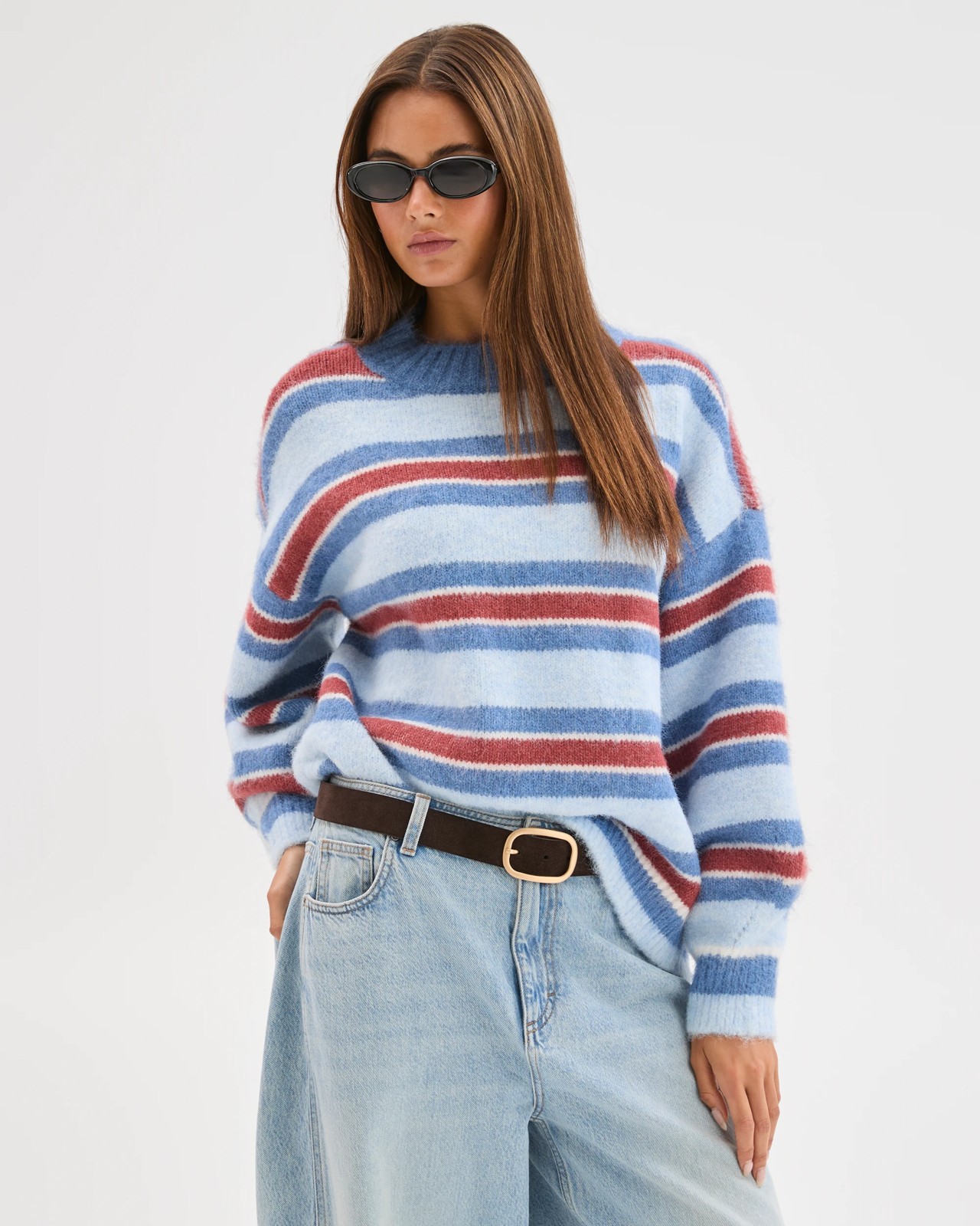 Lily Loves Stripe Knit Pullover Jumper - Mulberry 3 of 6