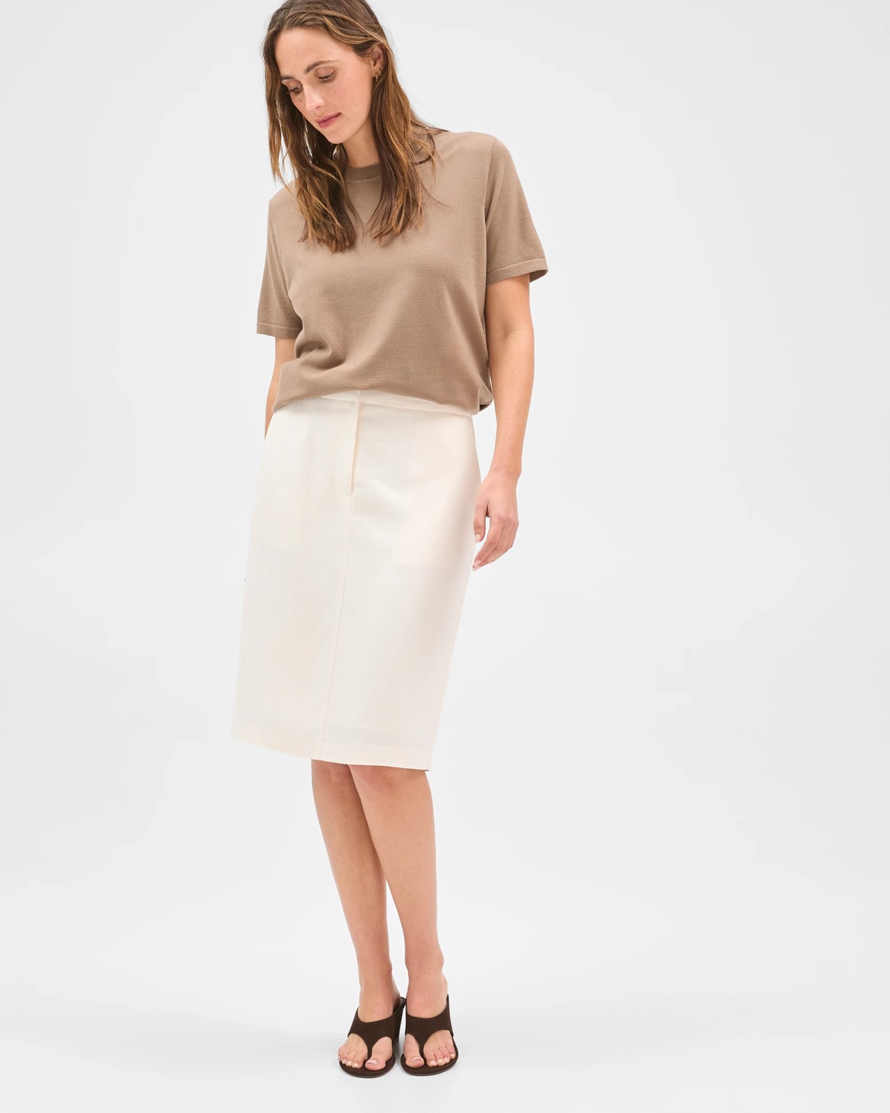 Preview Linen Blend Tailored Pencil Skirt - Cloud Dancer 3 of 5