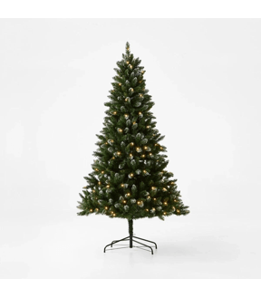 2.13m (7ft) Flocked Pine Prelit Christmas Tree (L) - Anko